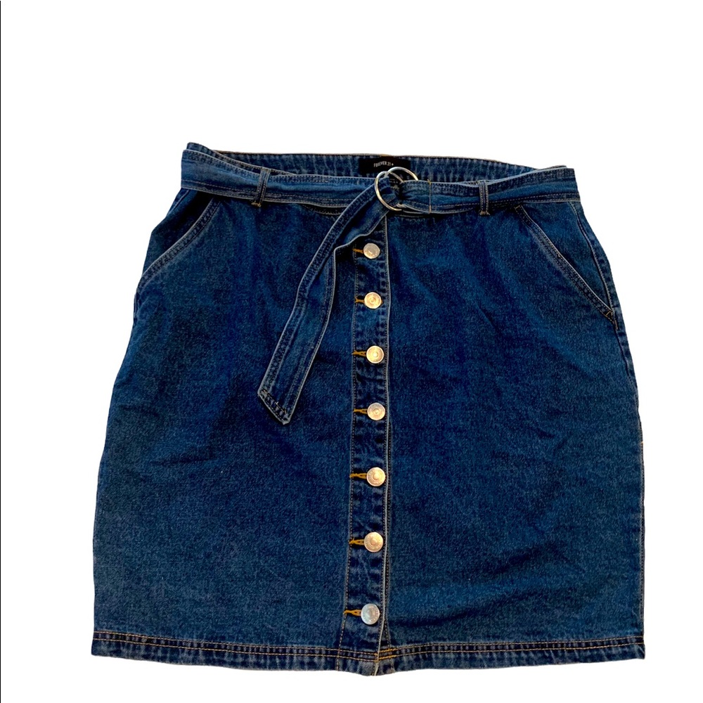 Forever 21+ denim button up knee length skirt . Belt included 2X